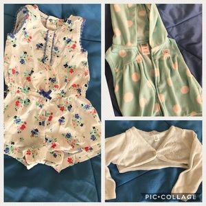 Romper, bolero and vest sizes 9, 6-9, 6-9 months